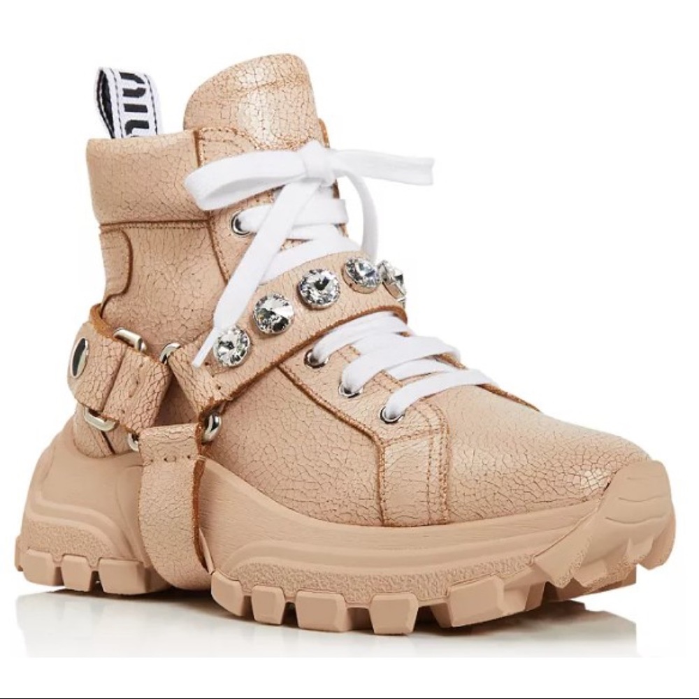 MIU MIU Crystal-Embellished Hiking Boots Sneakers